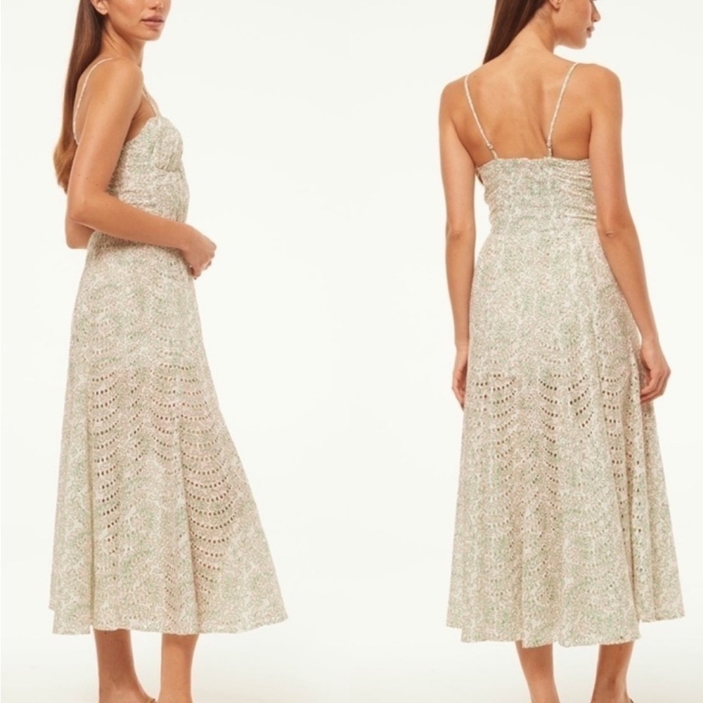 NWT Misa Los Angeles Lace Midi Dress in white/pink & green - Picture 2 of 10